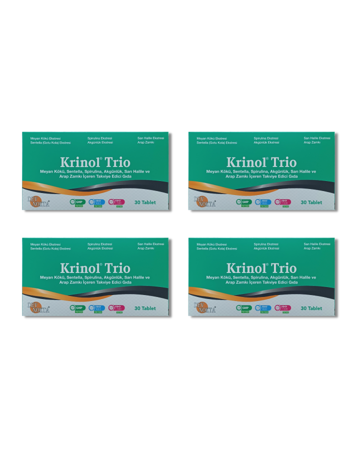 Krinol Trio - Meyan Kökü, Sentella, Spirulina, Akgünlük, Sarı Halile ve Arap Zamkı - 30 Tablet - 4 Kutu