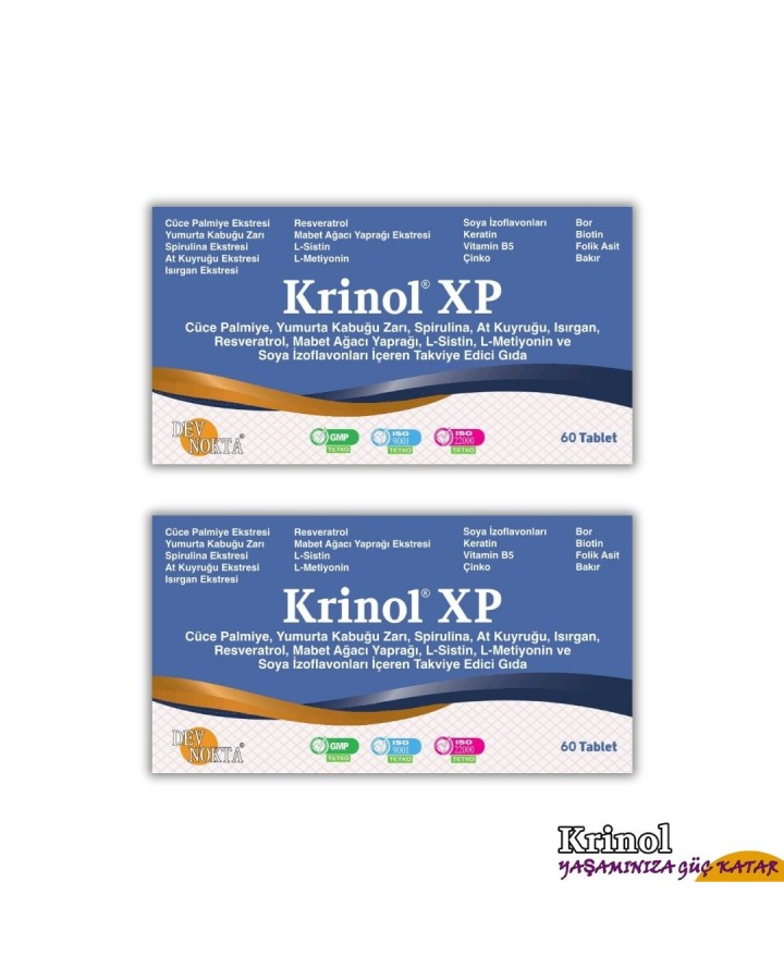 Krinol XP - Cüce Palmiye, Spirulina, At Kuyruğu, Isırgan, Resveratrol, L-Sistin, L-Metiyonin, Soya İzoflavonları, Keratin, Bor, Biotin,  Folik Asit - 60 Tablet - 2 Kutu